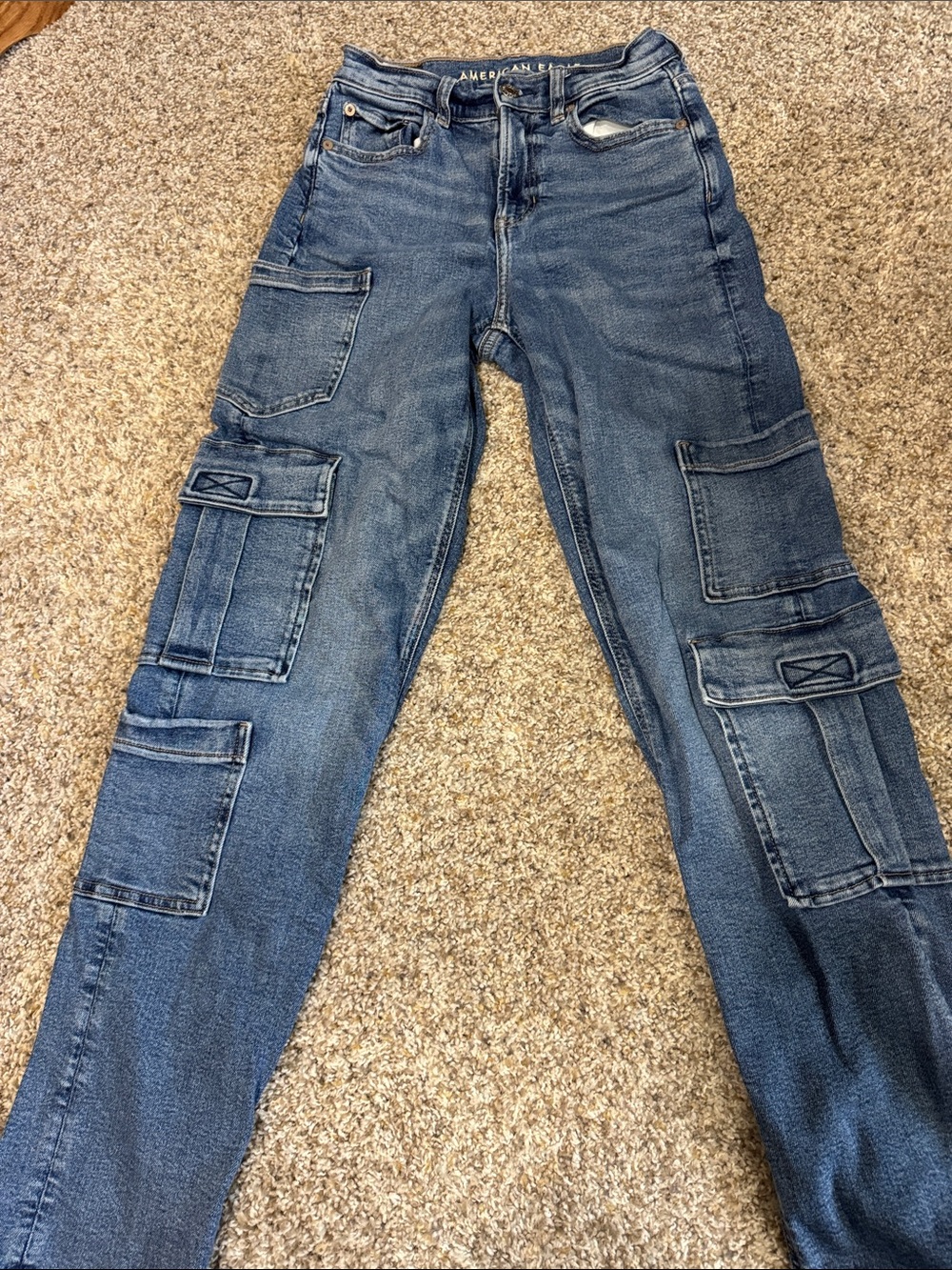 American Eagle Outfitters Women's Dark Blue Cargo Boyfriend Jeans